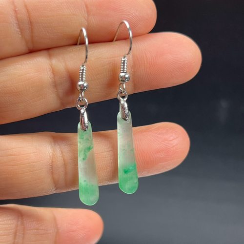 纯天然真玉耳环高冰飘非洲翠玉玉石耳坠长条玉石耳环正品送礼