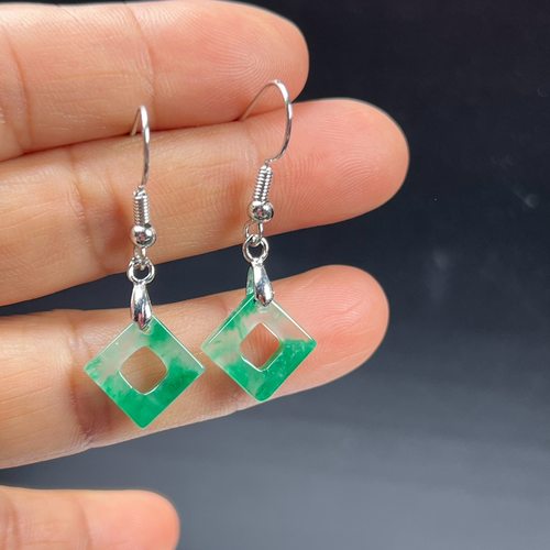 纯天然真玉耳环高冰飘非洲翠玉玉石耳坠正方形玉石耳环正品送礼