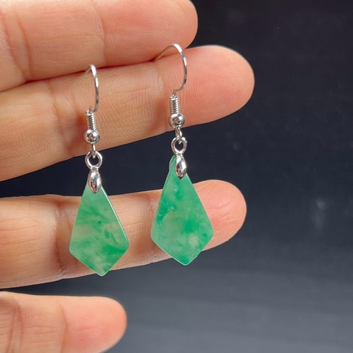 纯天然真玉耳环高冰飘翠绿色非洲翠玉玉石耳坠玉石耳环正品送礼