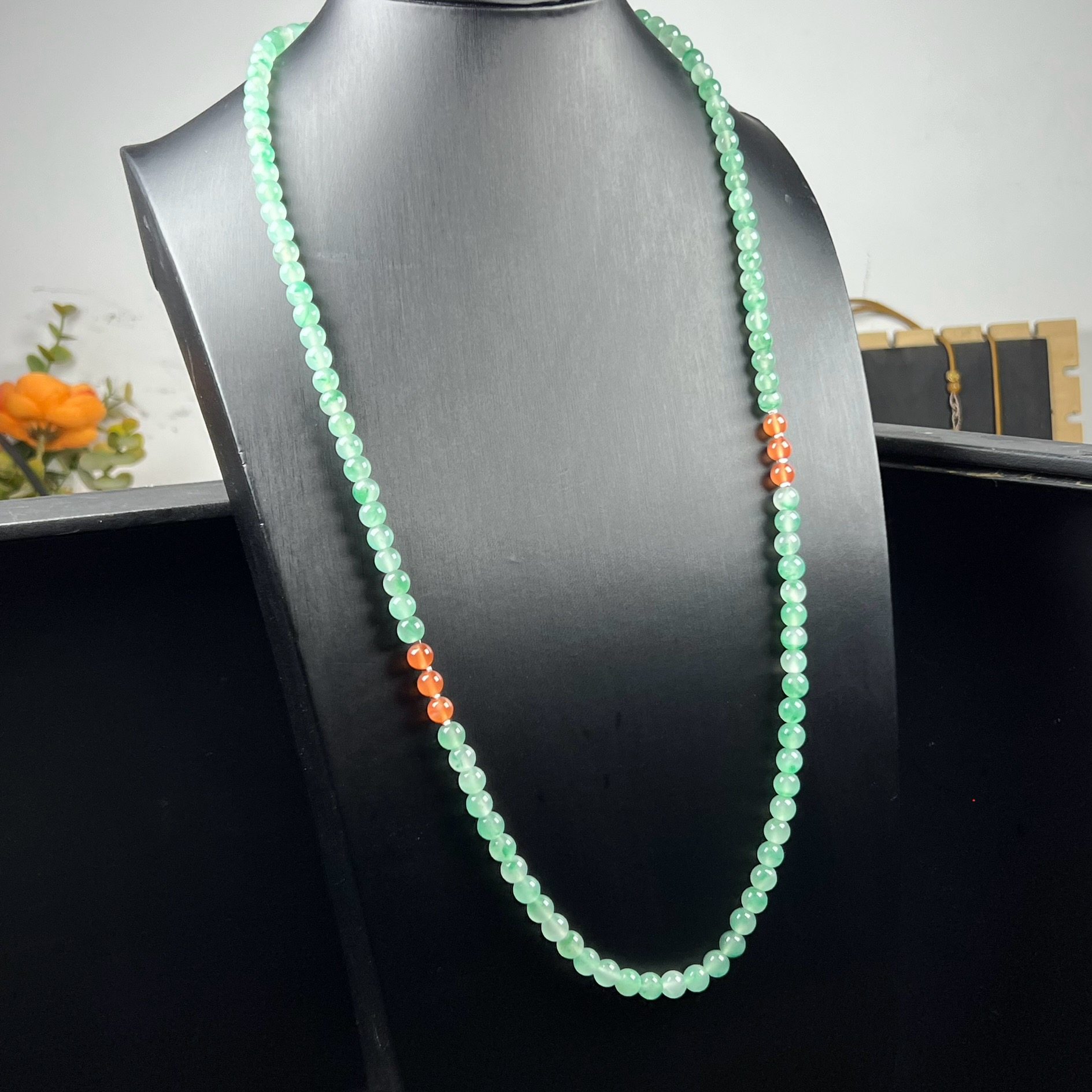 纯天然玉石高冰飘翠绿色非洲翠玉108颗佛珠7mm项链毛衣链正品长款