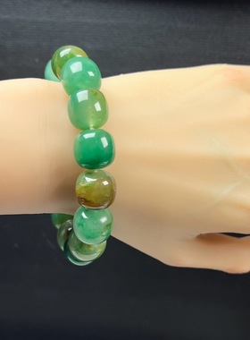 天然玉石精品珠宝冰飘翠绿色非洲翠玉老型珠15mm手串多宝手链送礼