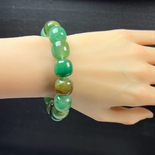 天然玉石精品珠宝冰飘翠绿色非洲翠玉老型珠15mm手串多宝手链送礼