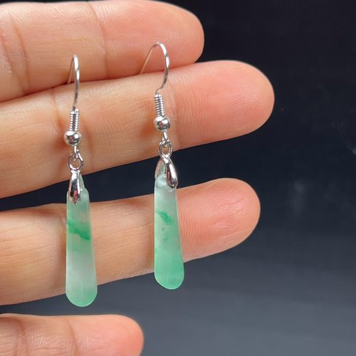 纯天然真玉耳环高冰飘非洲翠玉玉石耳坠长条玉石耳环正品送礼