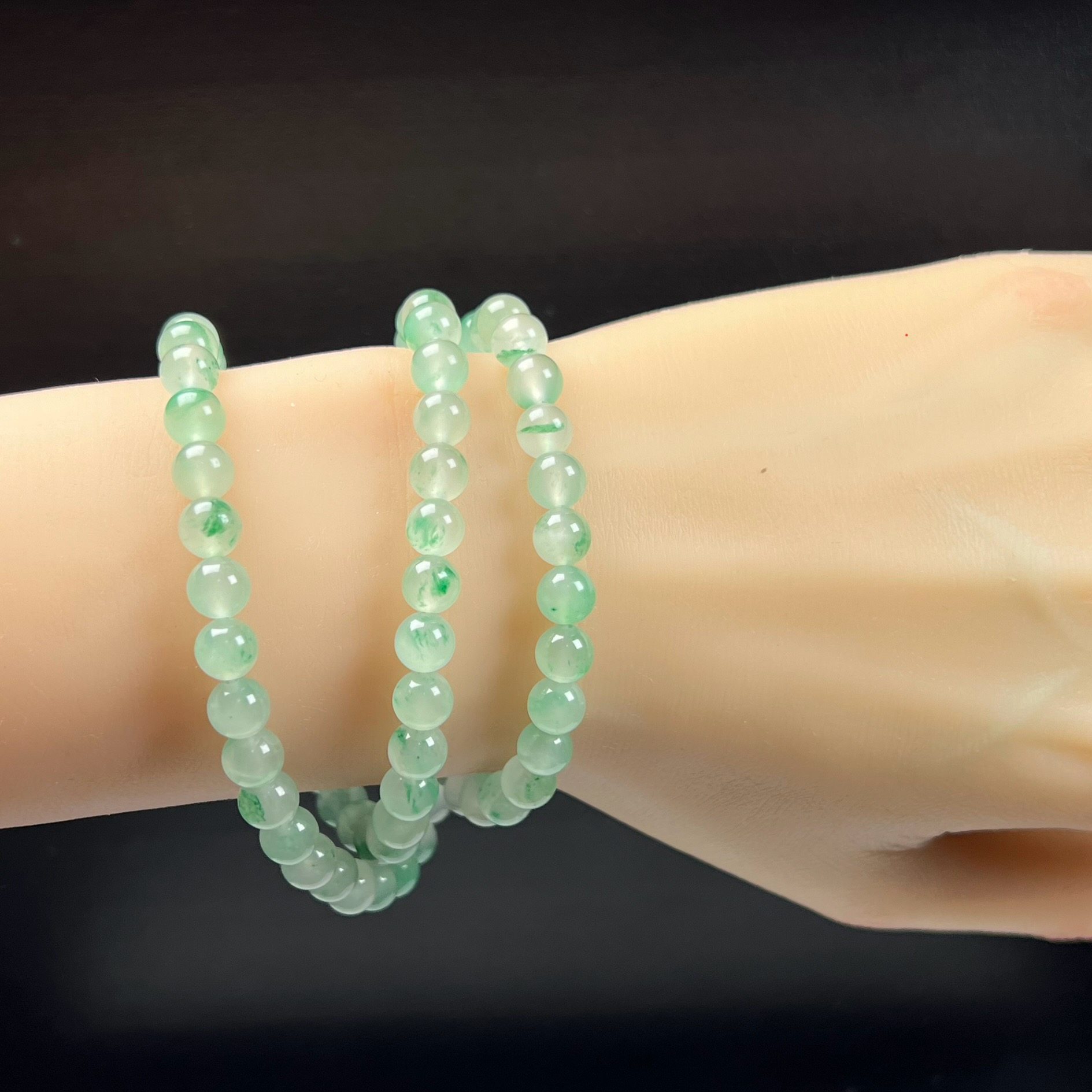 纯天然玉石高冰飘翠绿色非洲翠玉佛珠7mm手串手链项链毛衣链两用