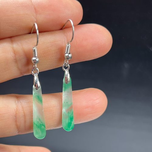 纯天然真玉耳环高冰飘非洲翠玉玉石耳坠长条玉石耳环正品送礼