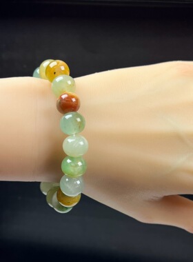 天然玉石精品珠宝高冰飘黄加绿非洲翠玉苹果珠12mm手串手链正品