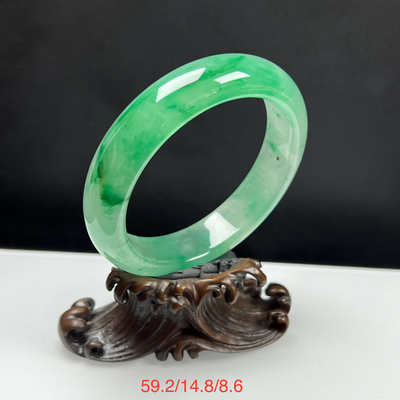 天然玉石精品珠宝高冰飘翠绿色非洲翠玉手镯59圈口黄加绿玉镯证书