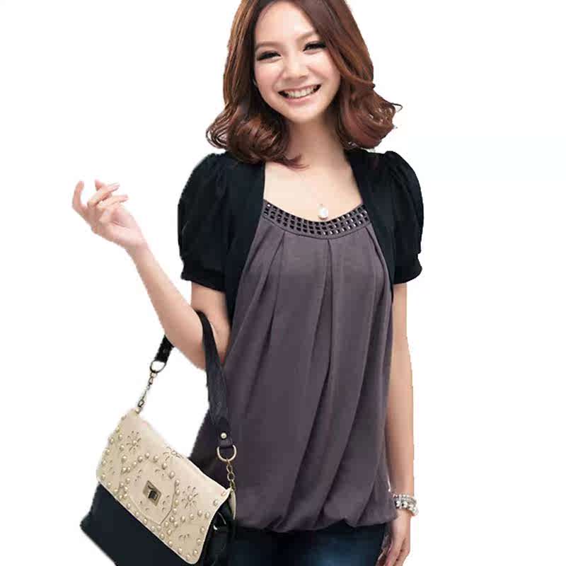 。春夏季加肥大码女装外套长短袖体恤韩版假两件上衣宽松休闲t恤在类目 女装/女士精品, T恤中 - 来自Buy2taobao.com提供专业的淘宝代购服务