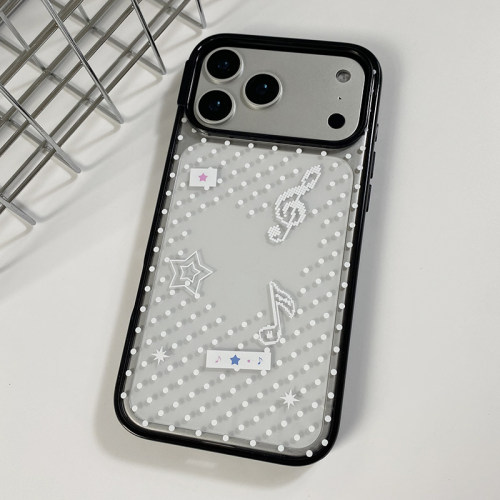 ins简约风白波点黑框亚克力透明硬壳适用iPhone17promax苹果16防摔15保护壳