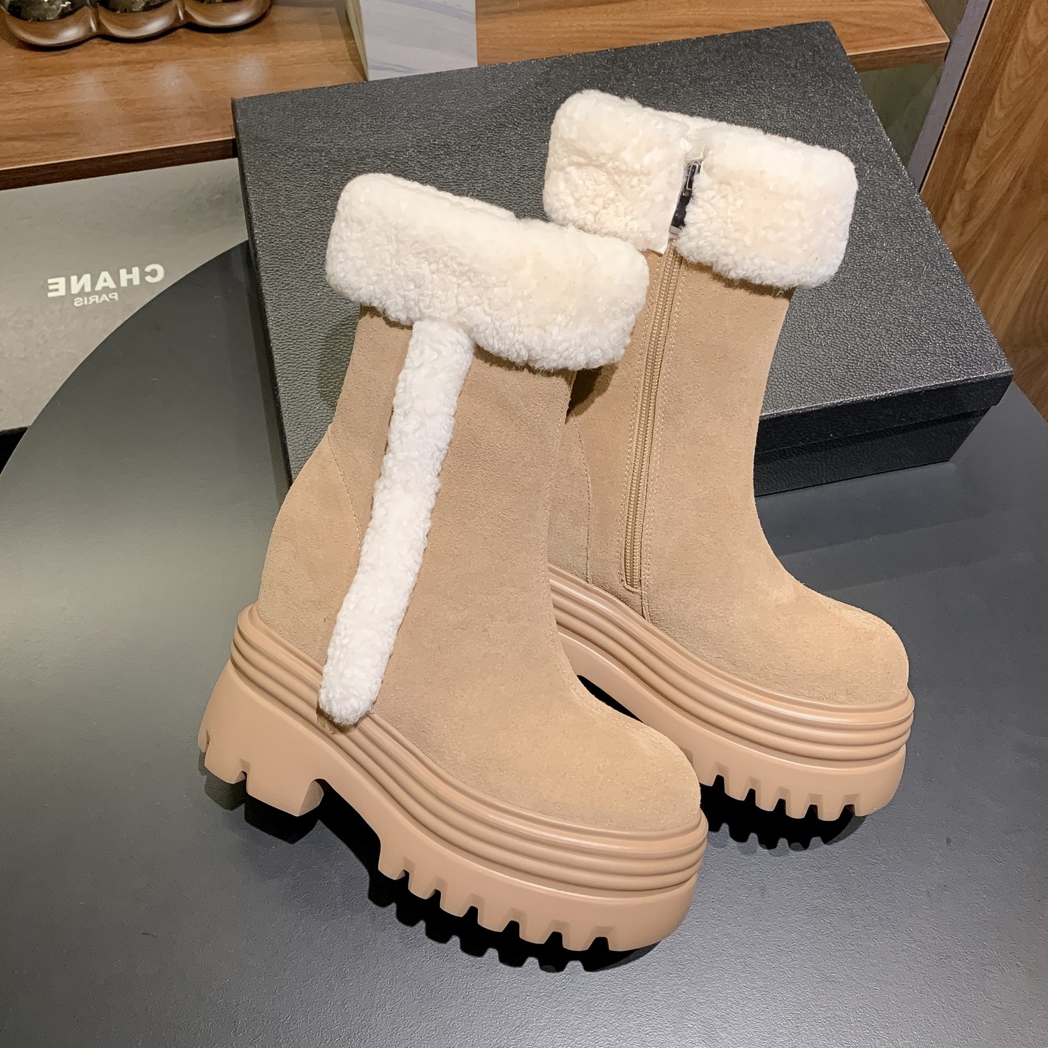 14cm厚底内增高雪地毛毛靴冬真皮加厚加绒短靴超高跟12公分女靴子,女鞋,时尚雪地靴,淘宝优惠券,粉丝福利购,淘宝优惠卷