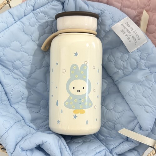可爱雨点兔兔雨衣保温杯400ML材质304不锈钢水杯组合带提绳勺盖女