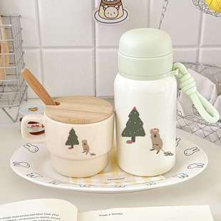 治愈收尾！柿子椒熊圣诞保温杯 316不锈钢软萌风学生防漏随身水杯