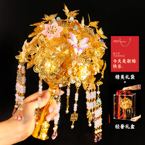 金色中式新娘手捧花DIY材料包