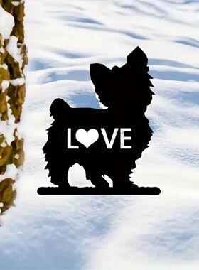 跨境约克夏犬铁艺地插花园宠物小狗装饰带爱心LOVE设计庭院小摆件