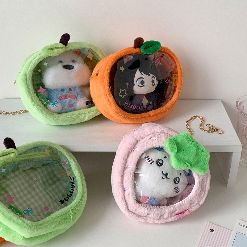 少女心卡通草莓橙子立体毛绒遛娃包棉花娃娃展示包学生吧唧痛包