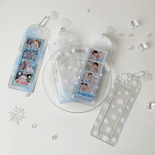 冬季韩版透明白色雪花人生四格卡套长条大头贴挂件卡套追星卡包女