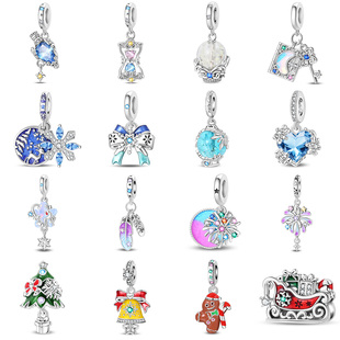 圣诞节好运铃铛吊饰雪花蝴蝶结珠子串珠串饰diy手链BEADS银饰配件