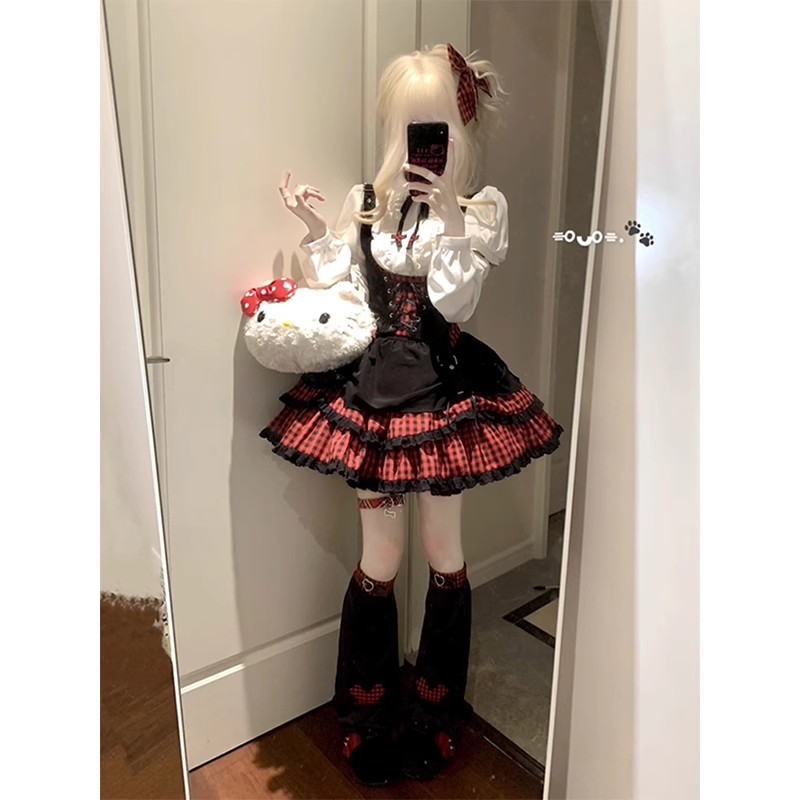 美式黑红甜辣摇滚少女小偶像套装lolita裙洛丽塔打歌服亚文化