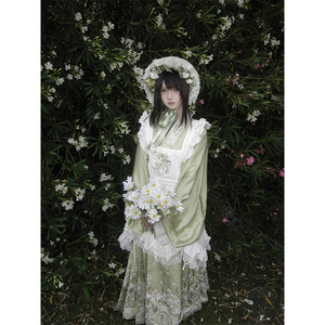 绿色汉洋折衷汉服女交领上衣马面裙洛丽塔lolita裙花瓣罩裙秋冬款