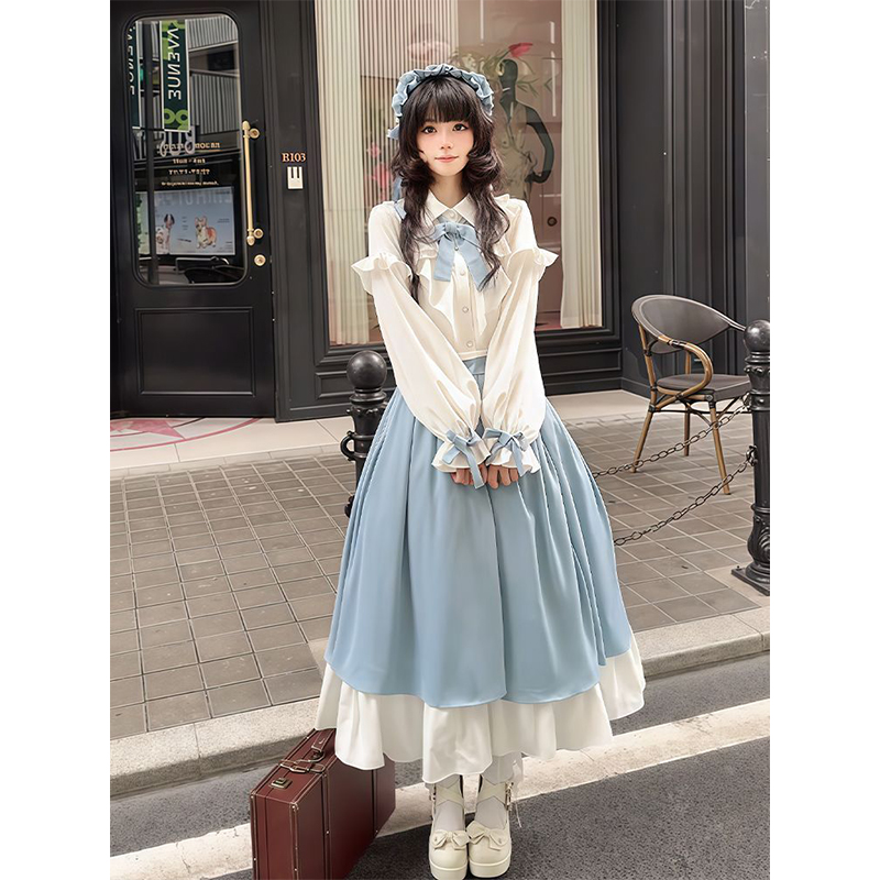 优雅华丽衬衫半裙裙子女春秋两件套大小姐气质lolita裙套装洛丽塔