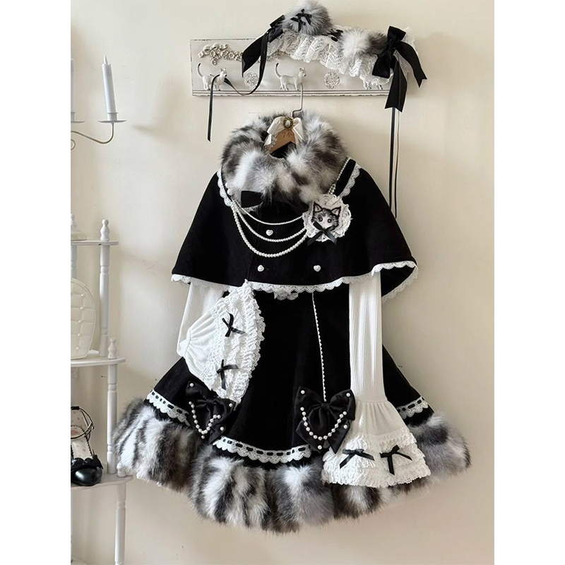 甜美可爱蕾丝斗篷蝴蝶结连衣裙打底上衣lolita裙洛丽塔洋装日常