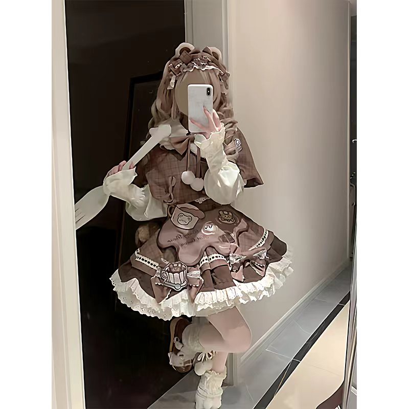 巧克力小熊可爱甜美斗篷lolita裙jsk洛丽塔公主裙日常洋装秋冬款