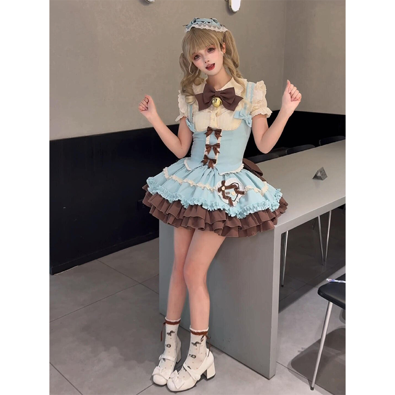 薄巧色狗短Lolita裙甜美可爱托胸jsk洛丽塔lo裙春夏少女公主裙