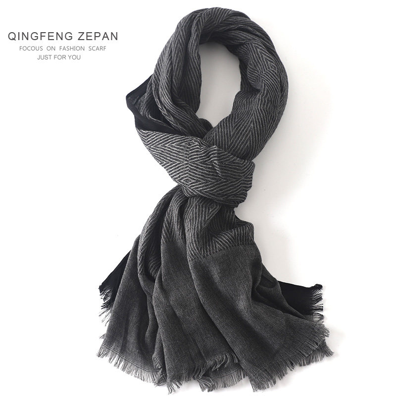 春秋冬季棉麻围巾男士新款韩版时尚百搭薄款围脖中青老年脖套气质