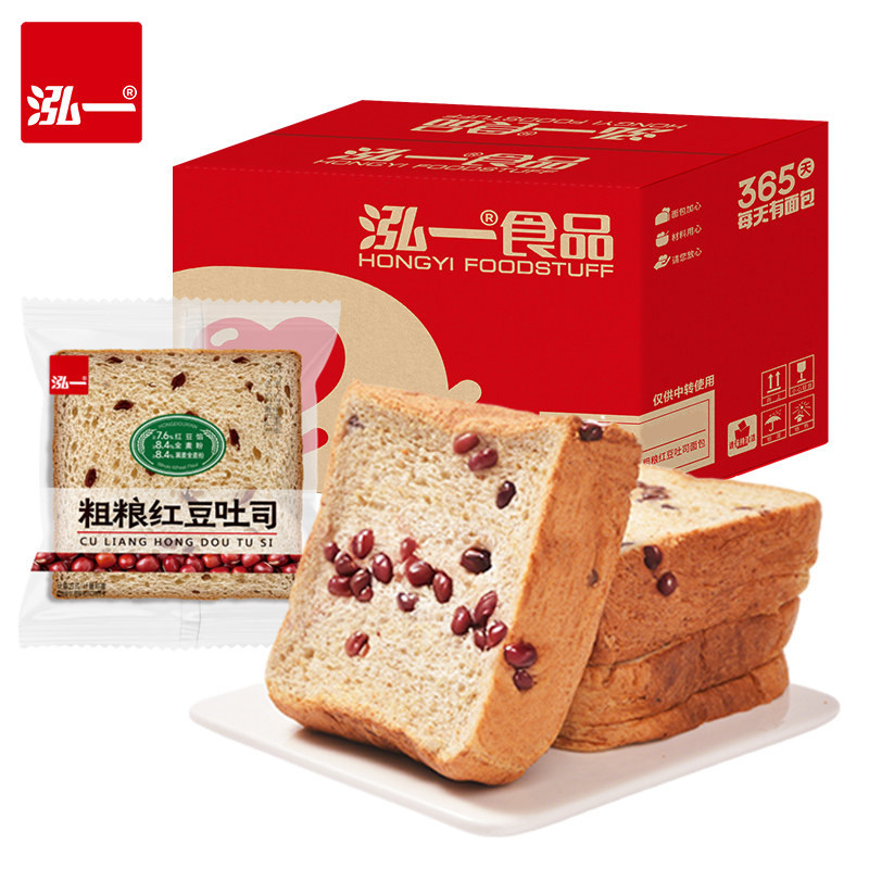 泓一粗粮红豆吐司面包厚切手撕切片大个面包整箱营养早餐充饥食品