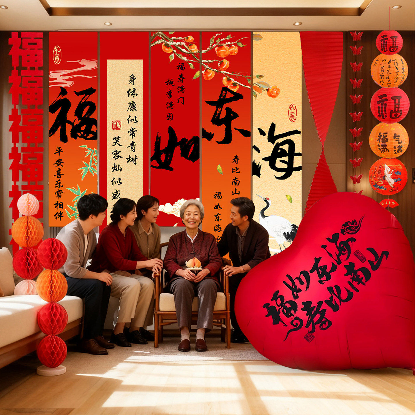 老人寿宴装饰背景墙福寿安康挂布