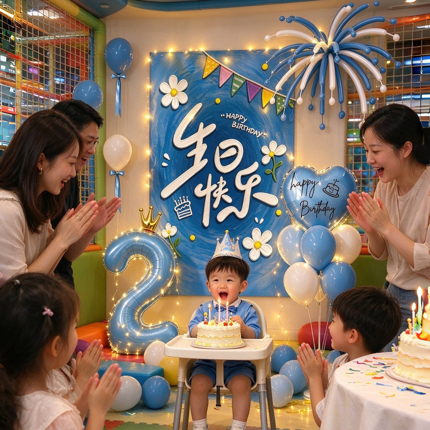 小男孩2岁生日布置场景装饰家庭简单氛围感拍照道具蛋糕气球派对