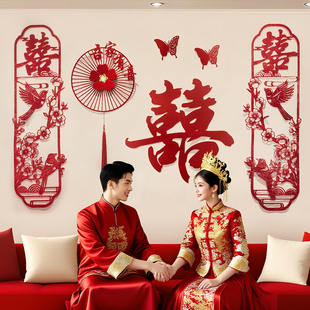 婚房布置客厅沙发背景墙丝绒布男方女方新房间卧室床头高级感装 饰