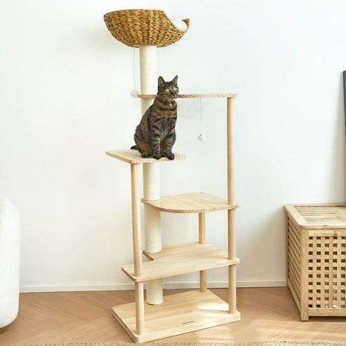 UhomePets友乎全实木猫爬架猫树猫窝一体不占地小型磨爪跳台