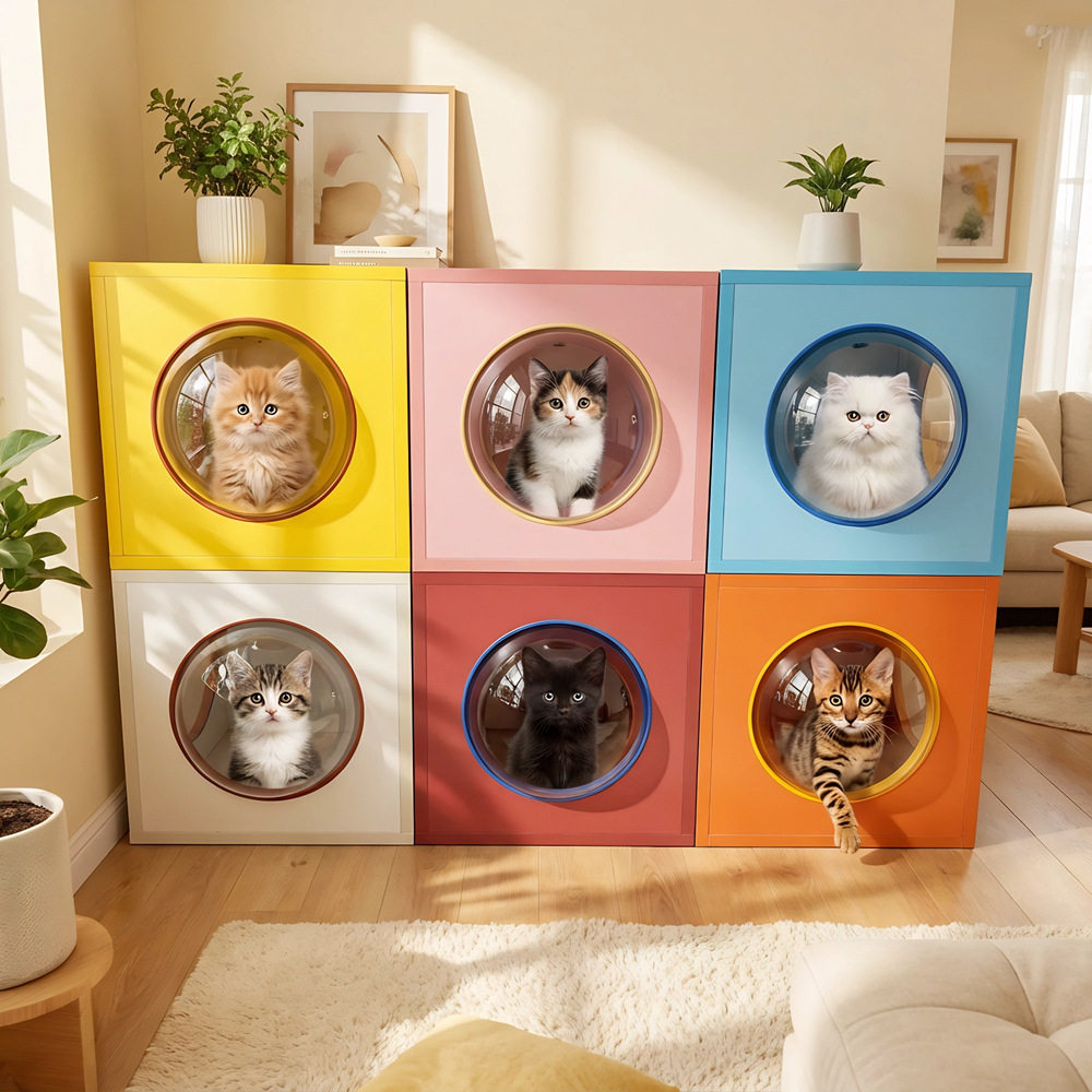 实木猫窝宠物格自由组合搭配互通设计太空舱彩色搭配即可装饰室内