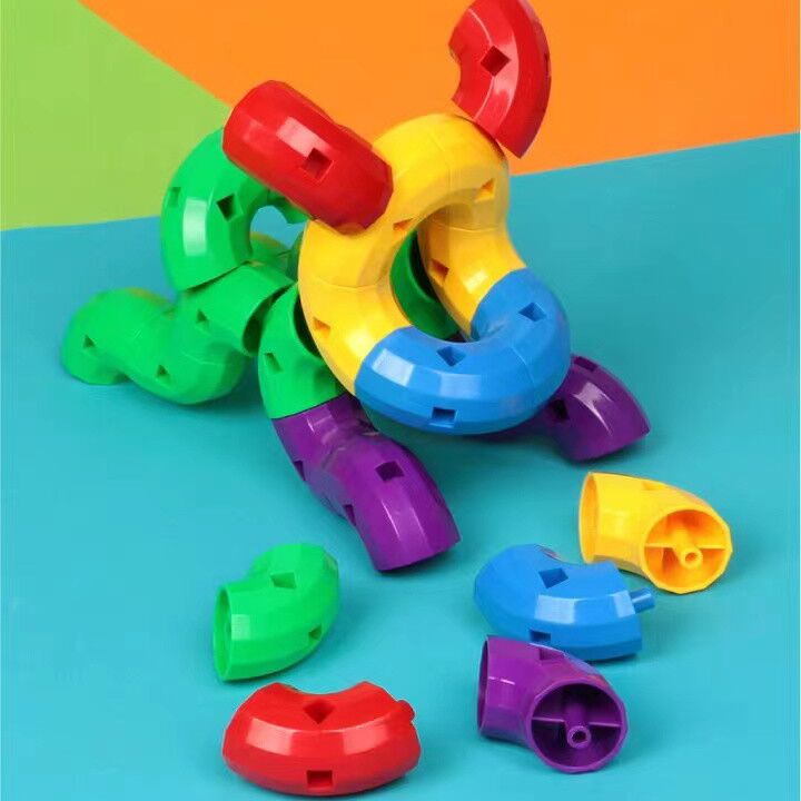 幼儿园宝宝百变弯管旋转塑料拼搭管道积木儿童早教益智拼装玩具