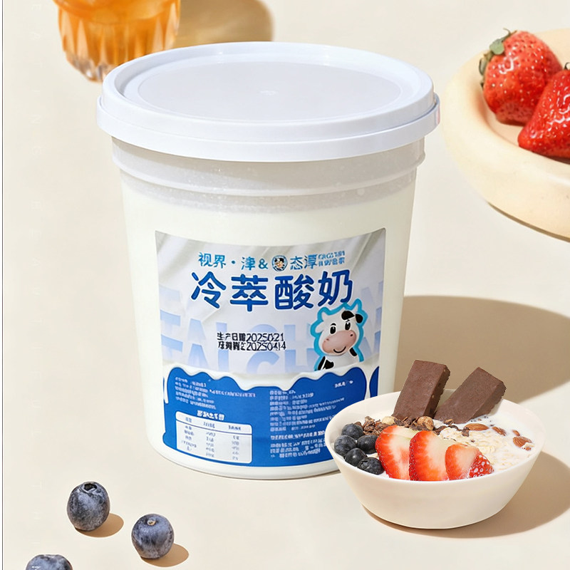 态淳希腊冷萃干噎酸奶绵密性1kg罐装酸奶【可夹水果夹做酸奶碗】2