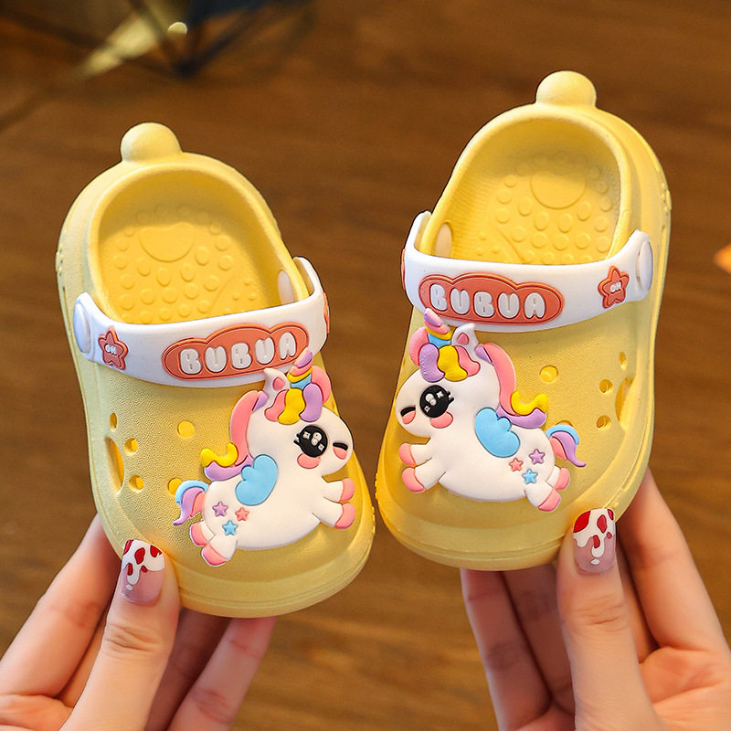 儿童洞洞鞋小孩学步鞋夏季宝宝防滑鞋软底洗澡防滑居家拖鞋小马