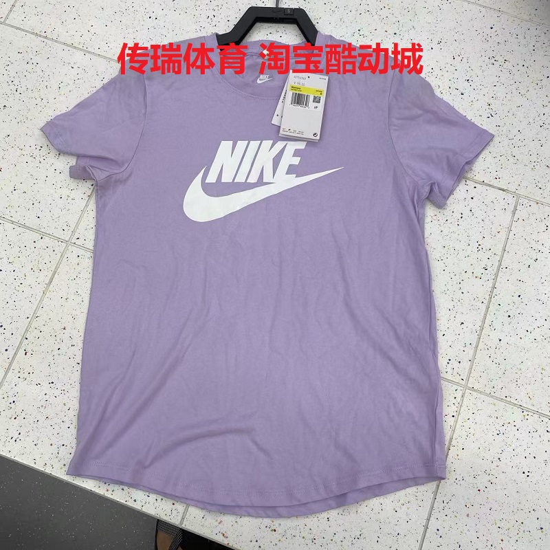 NIKE/耐克女子短袖大勾子印花圆领透气运动休闲半袖T恤DX7907-545