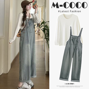 孕妇背带裤女2025新款时尚洋气时髦小个子春秋两件套春装减龄遮肚