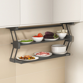 吊柜下拉式 折叠置物架双层升降伸缩备菜调料碗碟储物收纳备餐架