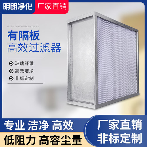 镀锌框有隔板高效无尘空气过滤器