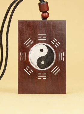 雷击木玉化镶银紫微后天八卦侧边