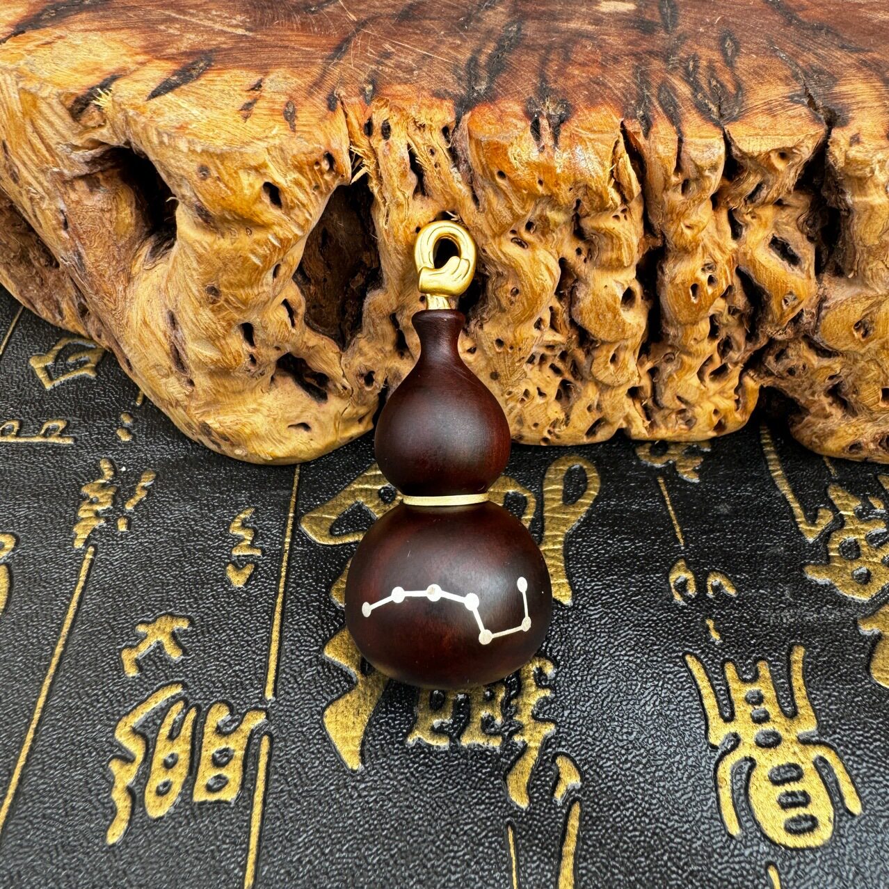 玉化雷枣木葫芦镶嵌银七星葫芦可打开葫芦饰品摆件吊坠