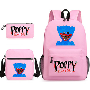 poppy playtime香肠怪公仔huggy wuggy三件套书包学生透气帆布包
