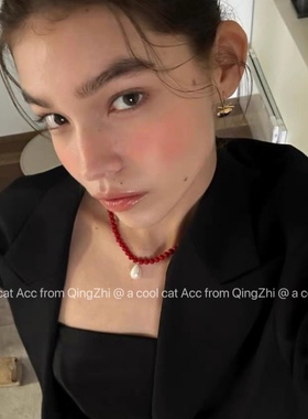 ins韩国bornete同款新年红好运搭配红色项链圣诞节珍珠吊坠锁骨链