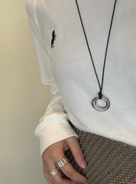 ins风时尚简约几何缠绕圆圈吊坠项链戒指女百搭气质长款潮流指环