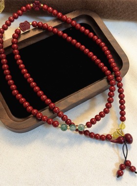 多层串珠酒红色福字葫芦项链小众设计两戴式复古中国风简约手串