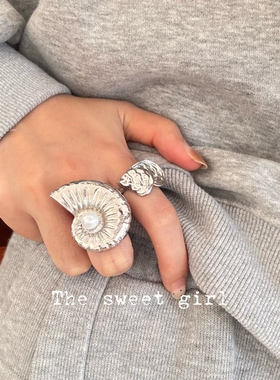 欧美夸张金属海螺戒指女款小众个性冷淡风食指戒独特设计感手饰