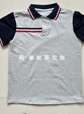 定制江西省丰城市第九中学夏季校服半袖上衣灰色拼接藏蓝短袖T恤