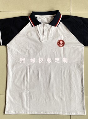 定制夏季校服半袖上衣白色拼接藏蓝色红白条纹双白杠短袖T恤运动